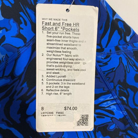 NWT Lululemon Size 8 Fast & Free HR Short 6” *Pockets Galactic Cobalt Blue - Picture 4 of 16